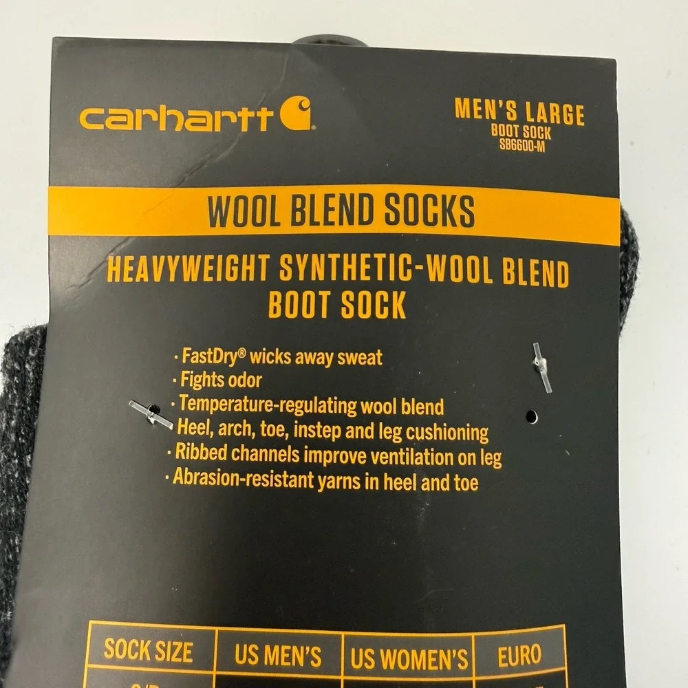 NWT Carhartt Heavyweight Boot Socks 3 Pairs Of Men's L 9-11.5 Black Wool Blend